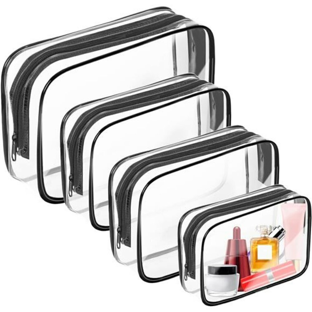 4 Pack Clear Toiletry Bag Portable Travel Makeup Bags with Zipper PVC Pouch